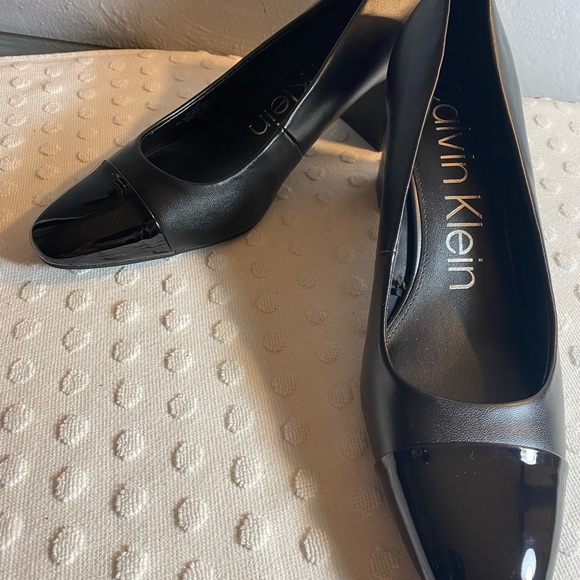 Calvin Klein Almond Toe Pump with Silver and Patent Leather Detail - Picture 13 of 16